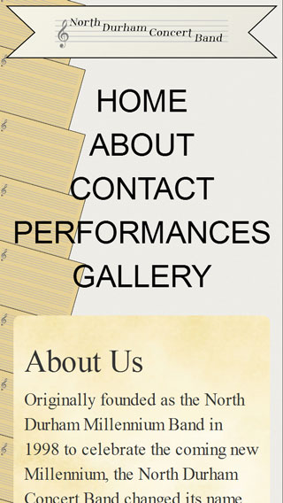 North Durham Concert Band website mobile menu